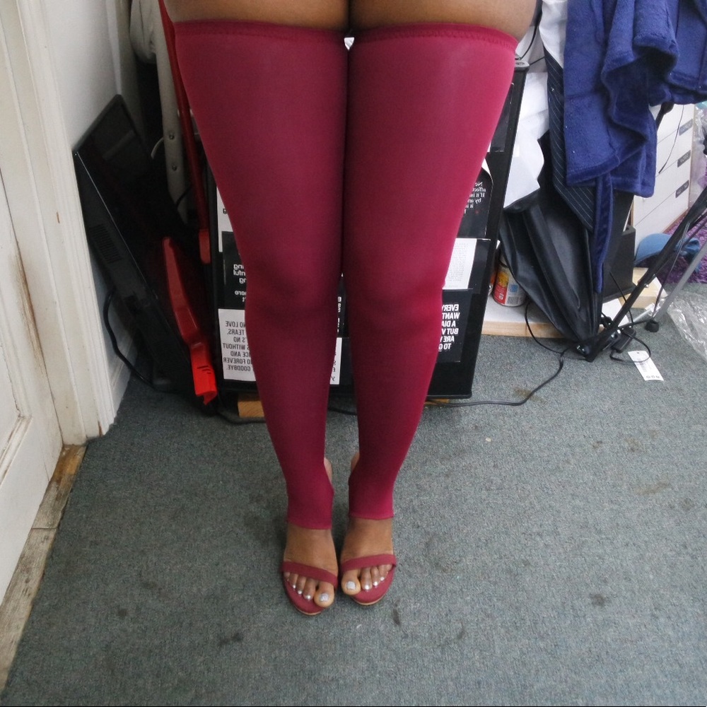 Burgundy Thigh High Heels